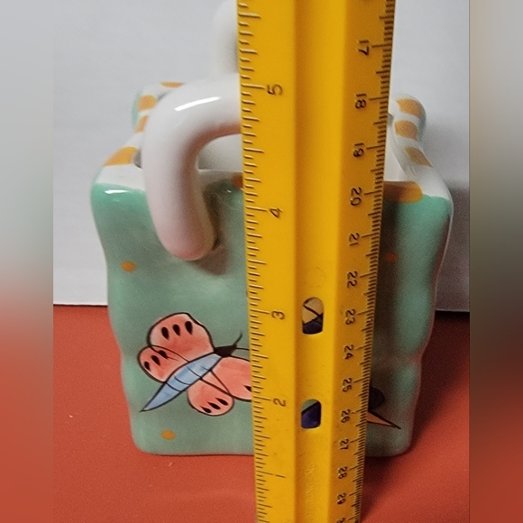 Milson & Louis Hand Painted Butterfly Double Handled Whimsical Ceramic Vase - Picture 7 of 8